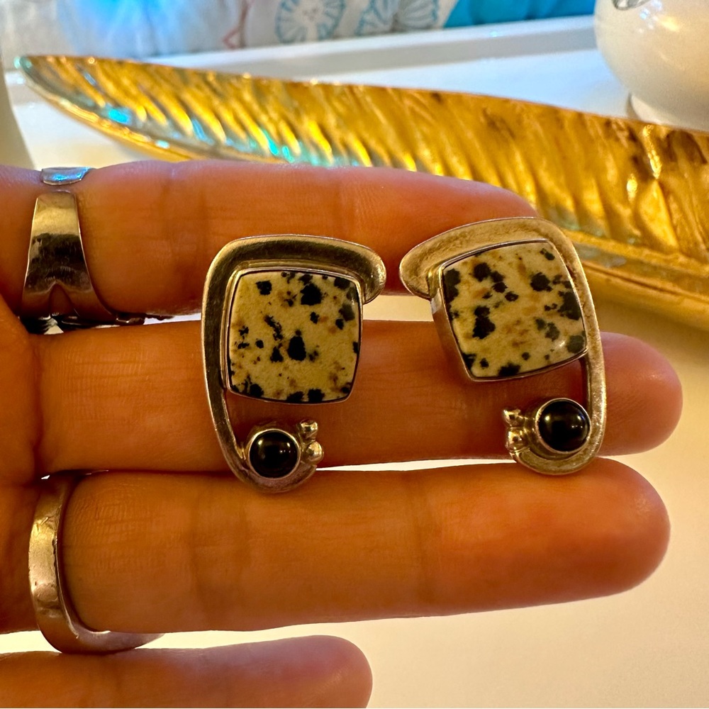 vintage 90s elysium inc sterling silver & semi precious stones earrings